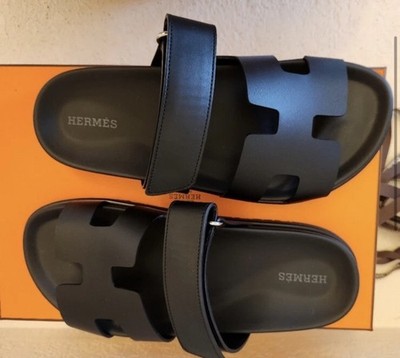 Brand New HERMES Chypre Sandals Black size 38.5 Calfskin Sandals