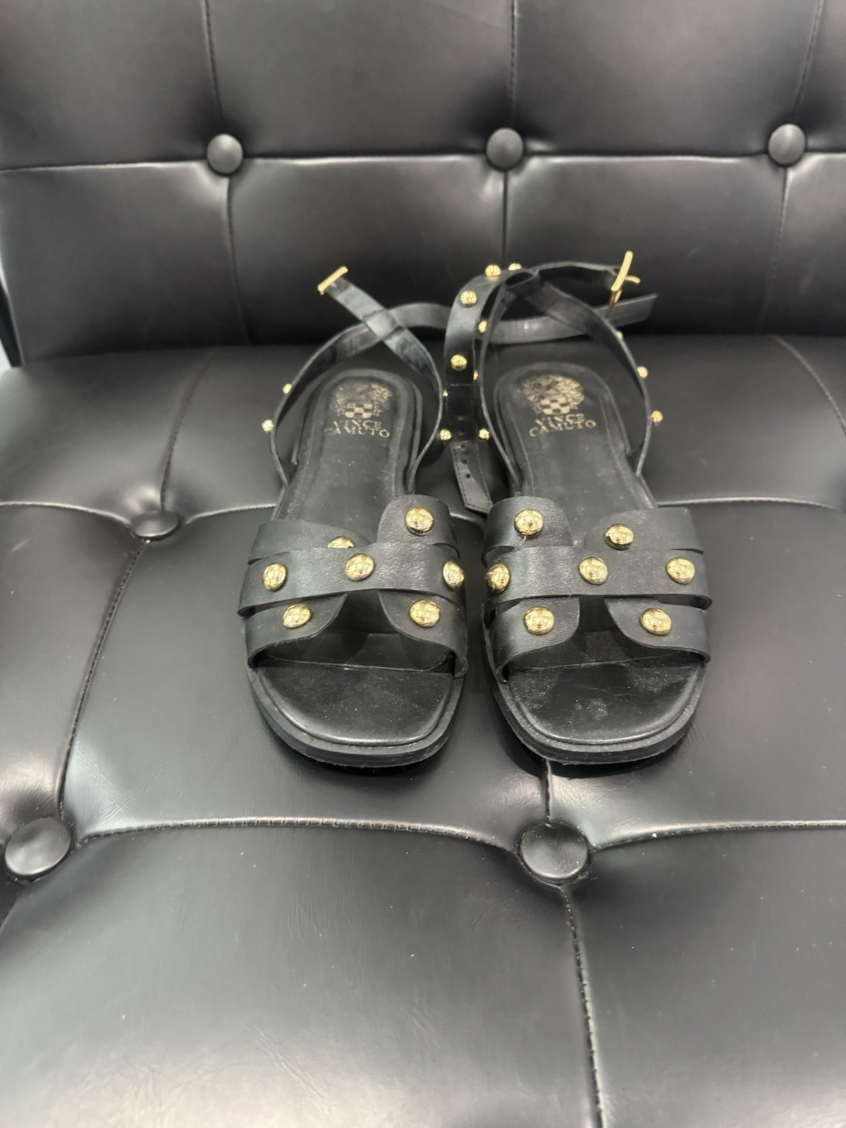 Vince Camuto Women’s Black Studded Gladiator Sandals Ankle Strap Flat Shoes 7m