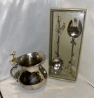 Silver Plated “Objects d' Art” Bronze Silver Color  Salad Servers And Pitcher