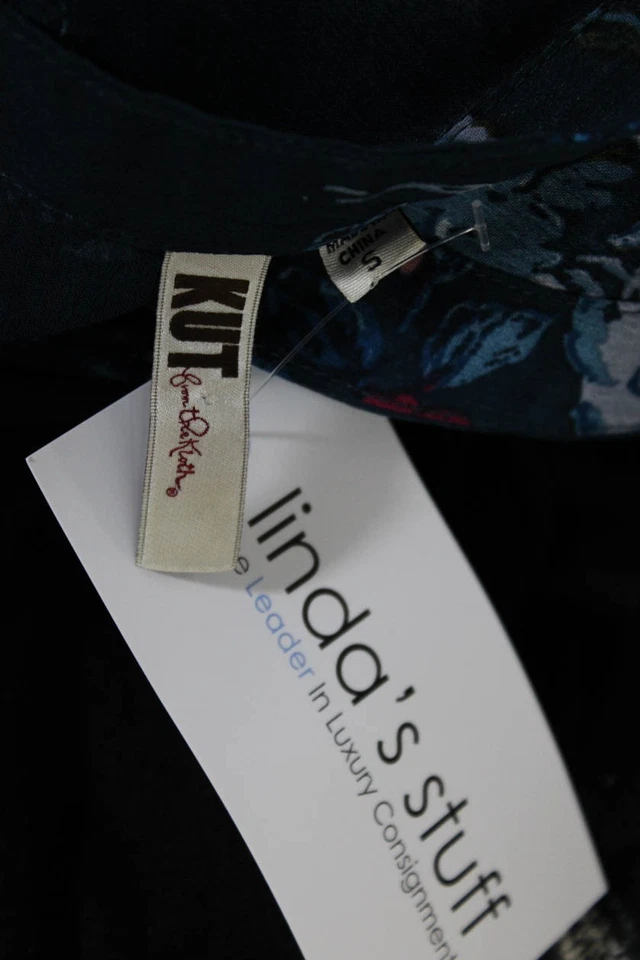 Camisa floral KUT from the Kloth para mujer manga larga cuello en V azul marino talla múltiple pequeña Foto 4 de 4