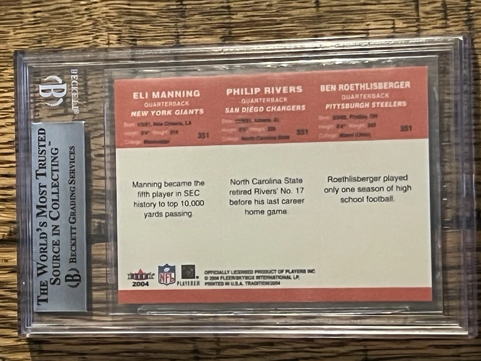 2004 Fleer Tradition Eli Manning, Ben Roethlisberger  Philip Rivers BGS 8.5 - Image 2 of 2