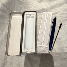 Cross Blue Metal Ballpoint Pen Chrome Trim Black Ink with Box