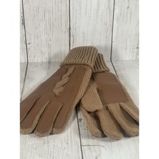 Old Stock Vintage Knits Cream Cable Knit Leather Like Palm Gloves