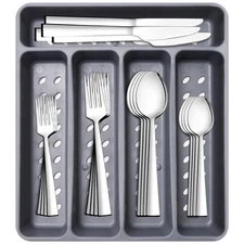 21 Piece Kitchen Silverware Set with Organizer Tray, Fork Spoon Knife Set Sta...