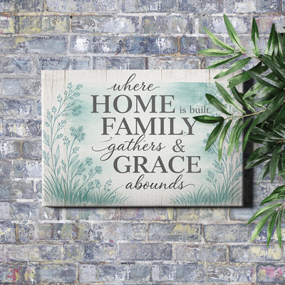 Home Blessing Typography Art Print Teal Floral Lettering On Distressed Wood