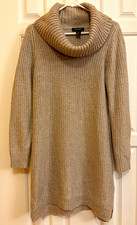 White House Black Market Beige Solid Cowl Neck Knit Sweater Dress Long Sleeve M