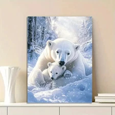 Polar Bear Cub & Mom Framed Canvas Stretched Ready to Hang 50x40 Home decor Gift