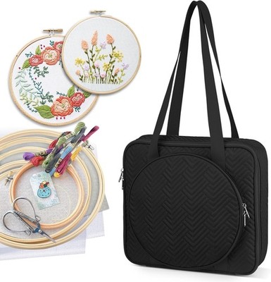 Embroidery Bag Cross Stitch Storage Square Quilted Tote Organizer for Floss Hoop