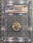 1937 Mercury Dime Silver 10C Philadelphia ICG MS66 FB Full Bands US Coin