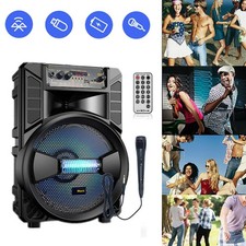 8" 1000W Portable FM Bluetooth Speaker Sound System Subwoofer Party Mic Aux USB