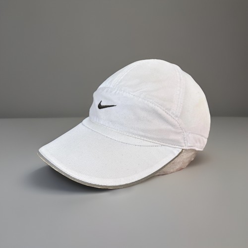 Vintage Nike Tailwind 7 Panel Hat Cap Strap Back Mens White Mesh Running Feather