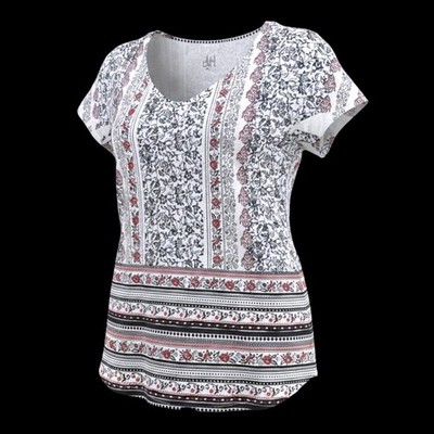 Style & Co Womens Mixed Floral Border Print Rhinestone Top White Navy Red Medium