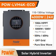 PowMr 4KW 24V Hybrid Solar Inverter 110V 120V Pure Sine Wave 8KVA Surge Off-Grid