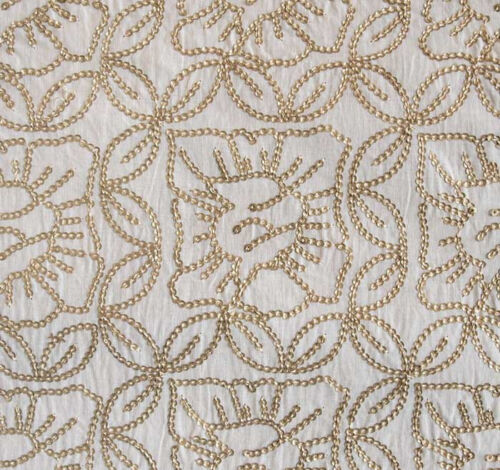 Cotton Fabric with Sequins Off-White You Can Dye It Hand Made Floral Design - Picture 1 of 7