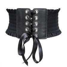 Womens Ruffle Lace Up Corset Belt Elastic Wide Waistband Waist Wrap Dress Band