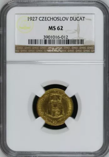 CZECHOSLOVAKIA - CZECH REP , GOLD 1 DUCAT 1927 KREMNICA MINT  NGC MS 62 , RARE1