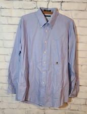 Tommy Hilfiger Mens Sz 16 34-35 Crest Button Down Blue Long Sleeved Dress Shirt