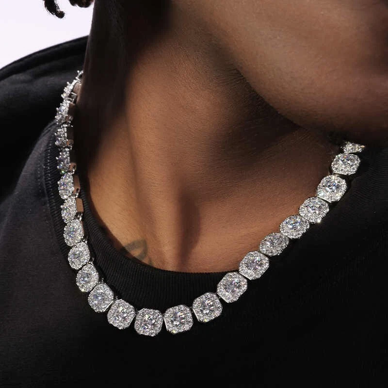 VVS Cadena de Eslabones Cubanos Moissanita Oro Blanco 18K Diamante Completo Cubo de Hielo Colgante 12mm Foto 2 de 4