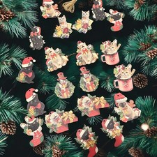 Christmas Ornaments Cat Wooden 20 Pack Tree Trimming Cat Lady Holiday Decor New