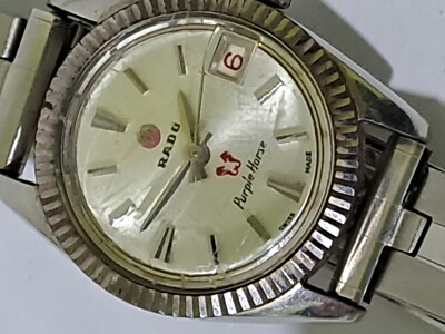 VINTAGE RADO PURPLE HORSE DATE AUTOMATIC LADY SILVER DIAL SWISS