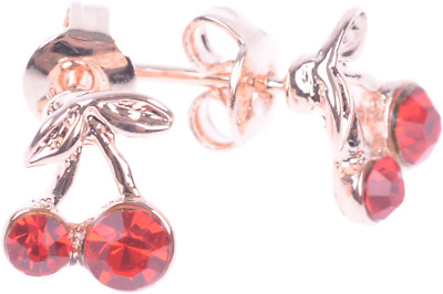 CUTE 50s Strass Red CHERRY Retro Kirschen OHRSTECKER / Ohrringe Rockabilly