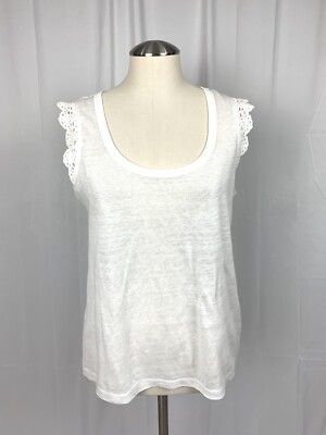 PAIGE White 100% Linen Sleeveless Scoop Neck Crochet Trim Top
