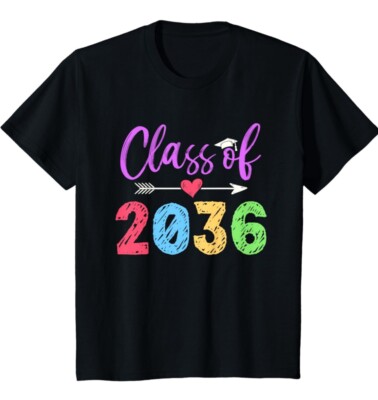 Class 2036 T-Shirt Girls M Youth Black Colorful Kindergarten Grad Gift 1st grade