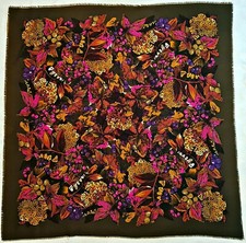 SCARF VINTAGE AUTHENTIC FLORAL ART AUTUMN GREEN PURPLE BROWN 48" SQUARE