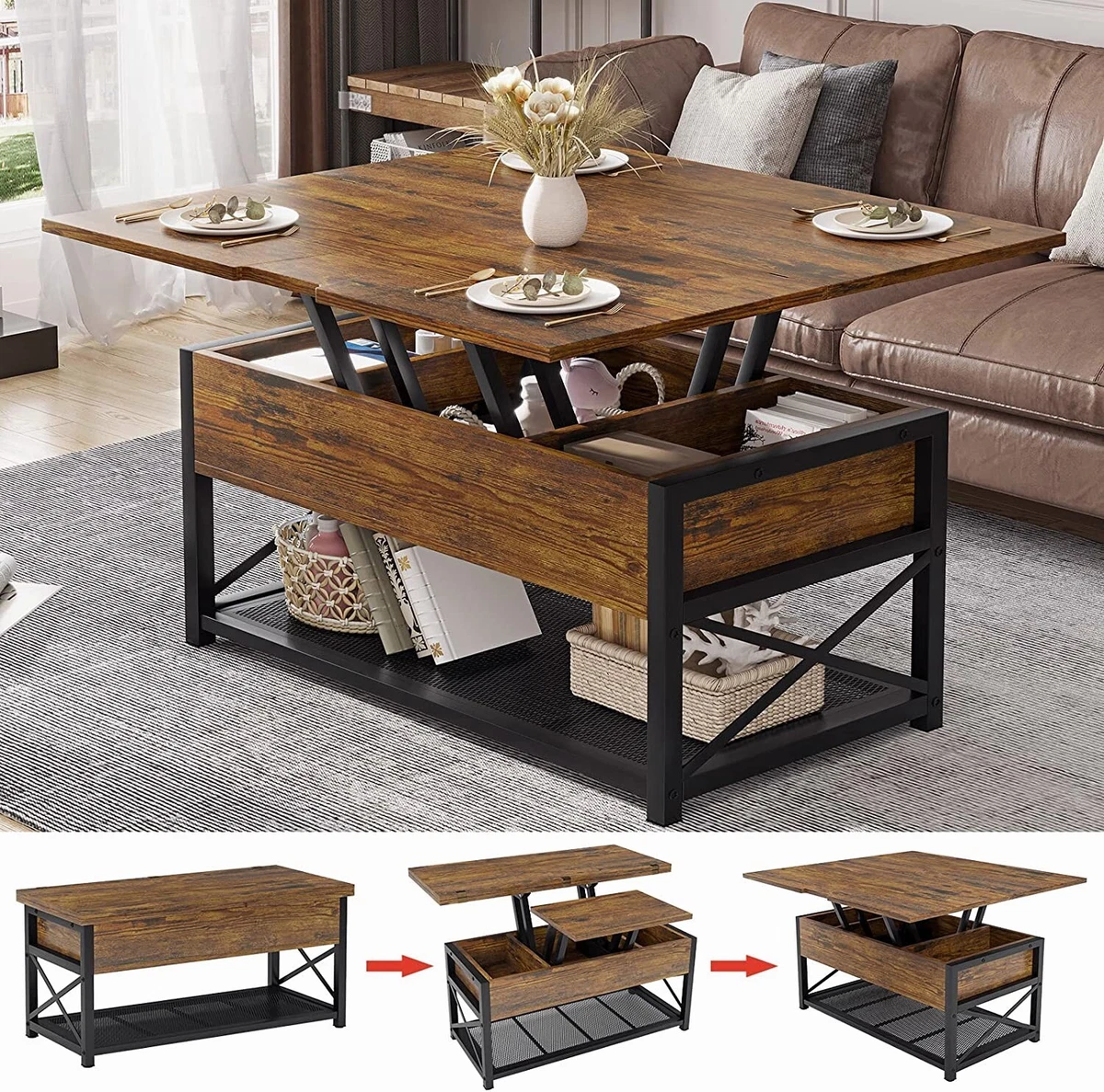 3 in 1 Multi Function Coffee Table with Storage Home 43