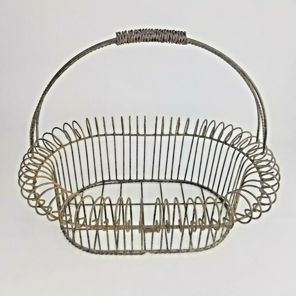 México 24" Cesta de Alambre Pesado Flor Granja Casa Patio Jardín Primitivo De Colección Foto 3 de 4