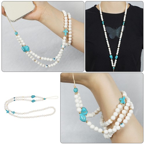 Turquoise Mobile Phone Chain Beaded Badge Lanyard Hanging Neck Strap - 第 10/12 張圖片