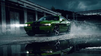 Green Dodge Challenger SRT In The Rain | POSTER 24 X 36 INCH | eBay