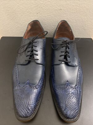 Studio Belvedere Wingtip Premium Alligator Blue  Leather Dress Men s Shoes Sz 13