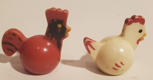 VTG FISHER PRICE LITTLE PEOPLE FARM TOY SET PLASTIC CHICKEN LOT/2 HEN ROOSTER