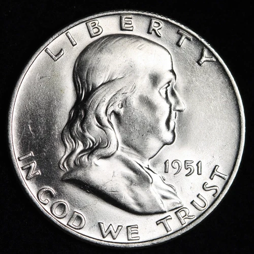 GEM BU UNCIRCULATED UNC MS 1951-D SILVER FRANKLIN HALF DOLLAR BRILLIANT LUSTER
