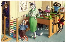 Alfred Mainzer - Eugen Hartung Cats Postcard 4914 - The Abacus Lesson
