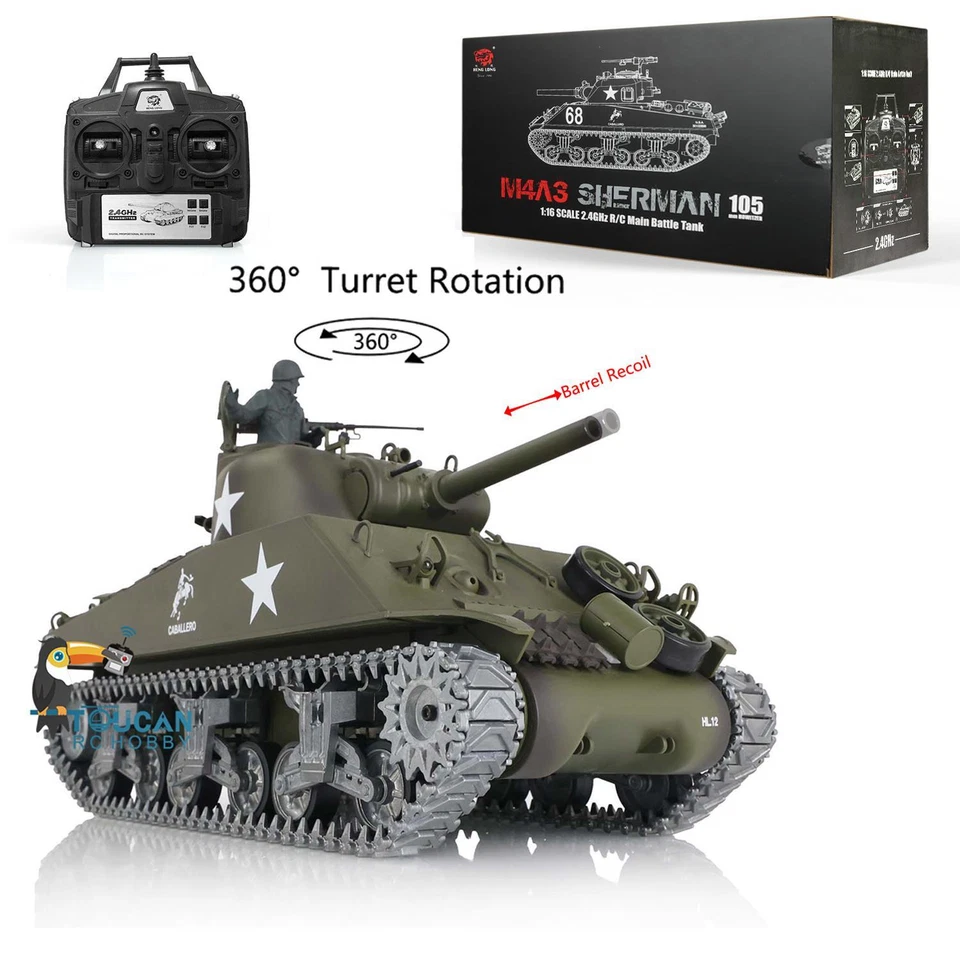 1/16 Henglong 3898 USA M4A3 Sherman RC Tanks Infrared Barrel Recoil 360°Turret - Image 2 of 4