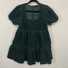 Madewell Aidy Corduroy Tiered Mini Dress Women’s 6 Green Square Neck Pockets