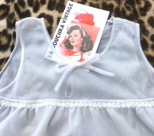 FRENCH 1950s BABY GIRL DOLL WHITE SLIP DRESS~RUFFLED PETTICOAT~NEW & TAG~12 mos - Picture 2 of 11