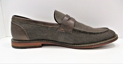 Aldo Mens Brown Canvas Penny Loafers Slip On w Leather Trim  display picture 1