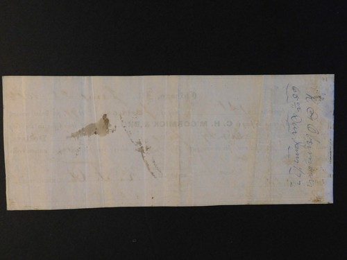 Assegno bancario vintage 1877 - C. H. M' Cormick & Bro., - Chicago, IL - Foto 3 di 3
