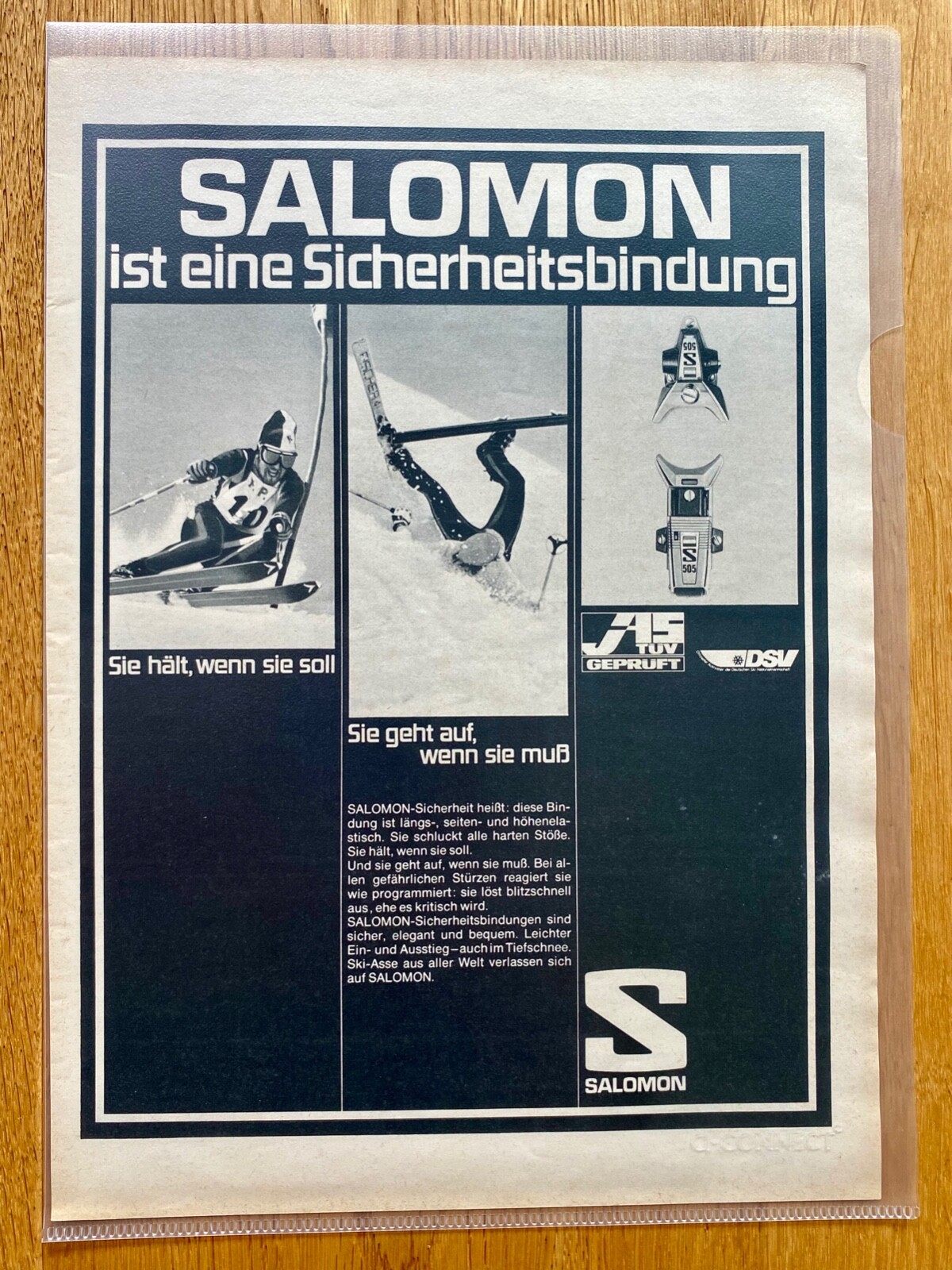 Attacco di sicurezza Salomon sci originale 1972 vintage advert pubblicità pubblicità