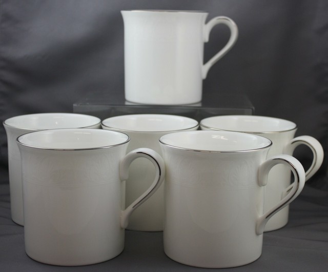Set of 6 Lenox Hannah Platinum Embossed Coffee Mugs Debut Collection eBay