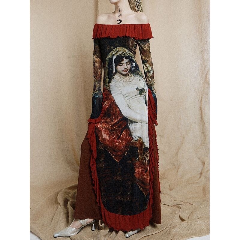 Vestido de hadas malla hippie retazos maxi falda vestido festival bohemio