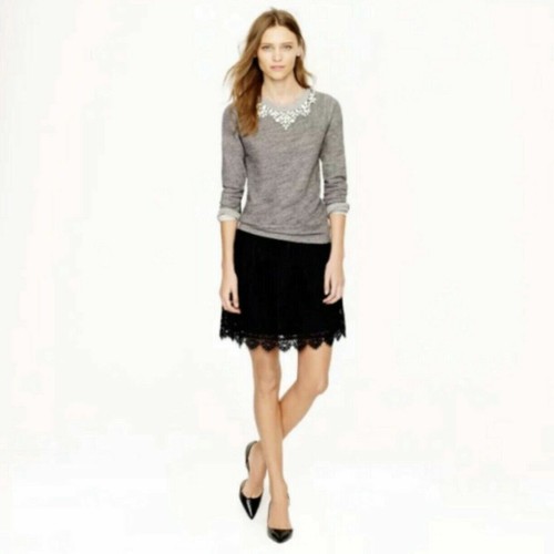 J Crew Size 8 Navy Blue Above Knee Lace Skirt Style 02825 Party Lined Short - Picture 2 of 7