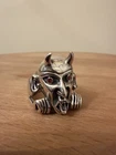 Vintage WTS 925 Sterling Silver Mens Demon Ring Garnet Eyes ~17.66g Size 13
