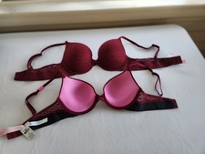NWT Victoria's Secret PINK Wear Everywhere Push-Up Bra Cranberry Ruby Red Lace