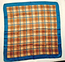 VINTAGE 1960's Blue/Brown/Tan Geometric Design Scarf; 26" SQ No Label Clean,