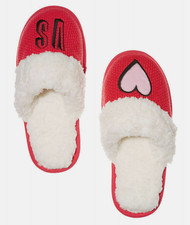 VICTORIA'S SECRET COZY EMBROIDERED FAUX FUR SOFT CHERRY RED SLIPPERS SMALL NEW