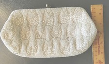 Beaded Kiss Lock Clutch White Ivory Pearl Japan Bridal Evening Bag Vintage Glam